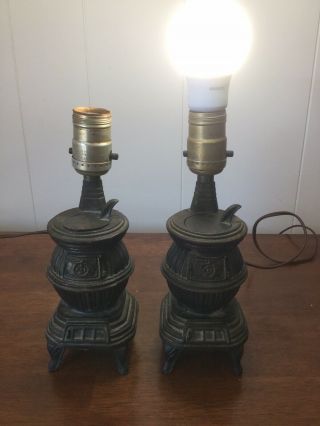 Cast Iron Mini Franklin Stove Lamp Pair 2