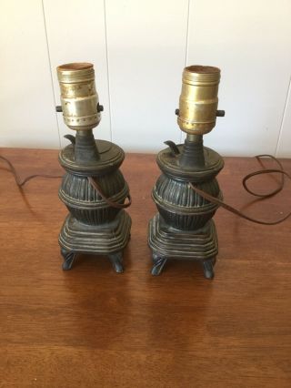 Cast Iron Mini Franklin Stove Lamp Pair 6