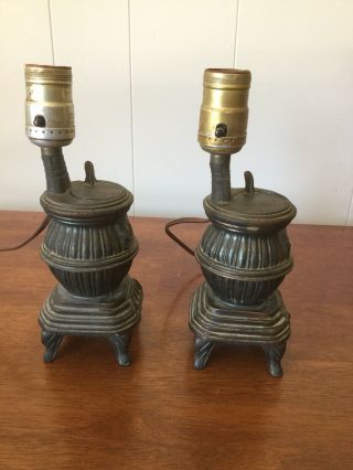 Cast Iron Mini Franklin Stove Lamp Pair 7