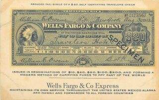 1912 Wells Fargo Fac - Simile Of $20 Traveler 
