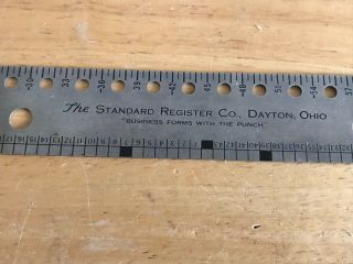Vintage 15 " Standard Register Co Dayton Ohio Metal Rule Ruler Spacing File Holes