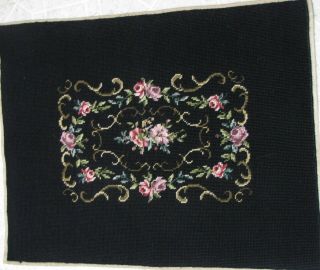 Floral Needlepoint Piece Black Background 18 X 23,  Chair Stool Cover