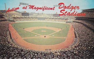Dodger Baseball Stadium Los Angeles California Postcard 1960 