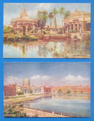 Calcutta.  2 Tucks Oilette Postcards.  Jain Temple & Dalhousie Square