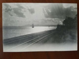 Yokohama Japan Old Postcard Ship On Ocean Next To Railroad Train Tracks Vintage