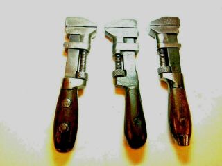 Set Of Three Small Adjustable Antique,  Vintage And Collectible Wrenches.
