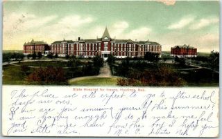 Hastings,  Nebraska Postcard " State Hospital For Insane " Asylum View 1906 Cancel
