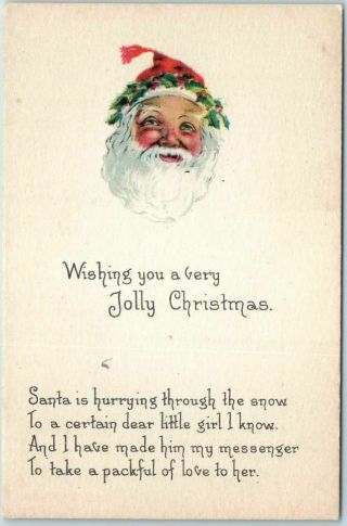 Vintage Santa Claus Postcard " Wishing You A Very Jolly Christmas " C1910s