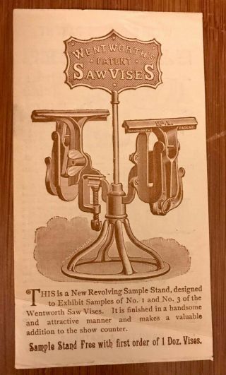 2 Wentworth Patent Saw Vise Advertising Trade Cards