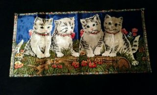 Vintage Velvet Velour Cat Kitten Tapestry Rug Wall Hanging 39 X 19