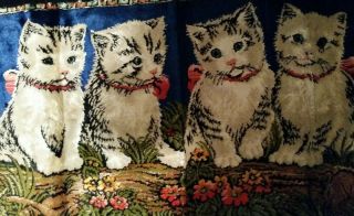 Vintage Velvet Velour Cat Kitten Tapestry Rug Wall Hanging 39 x 19 2
