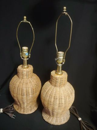 Vintage Wicker Table Lamps Set Of 2