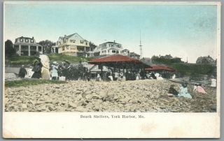York Harbor,  Maine Me - Beach Shelters - Vintage Postcard