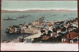 Antique Gibraltar Pc View Of British Warships In Rosia Bay Gibraltar V.  B.  Cumbo