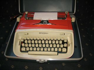 Orange - Red Royal 1965 Safari Portable Typewriter,  Mid - Century Danish Modern Euc