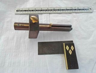 Vintage Rosewood Combination Mortice Gauge & 3 1/2 " Rosewood Square By Marples