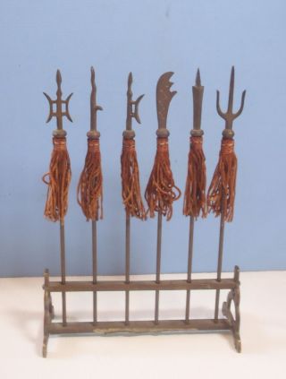 Vintage Miniature Kungfu Wushu Weapon Set Of 6 Brass Circa Mid 1900 - S M2 U