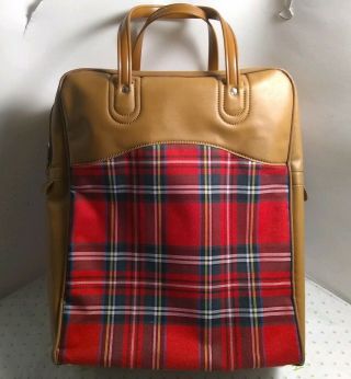 Vintage 1973 Thermos Picnic Set Red Plaid 2 Thermos Sandwich Holder & Bag 14 "