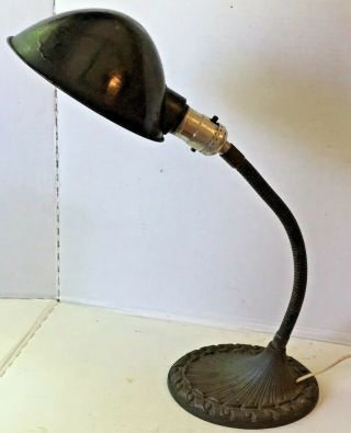 Vintage Antique Aladdin Gooseneck Desk Lamp Art Deco Cast Iron Base Elec