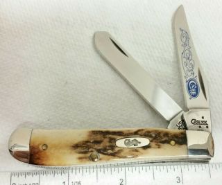 Case Xx 5207 Blue Scroll Mini Trapper Knife,  2007 Burnt Deer Stag Handles