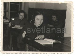 1958 Morse Code Three Girls School Lesson Telegraphy Soviet Kids Vintage Photo