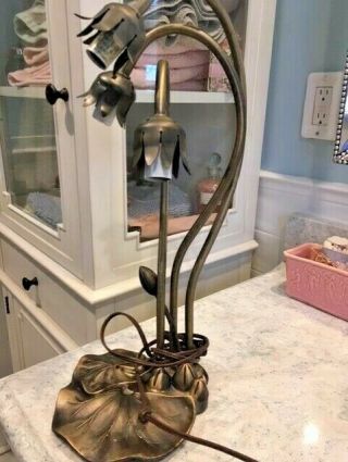 Tiffany Style Lily Flower Table Lamp Light Metal Base - No Shades