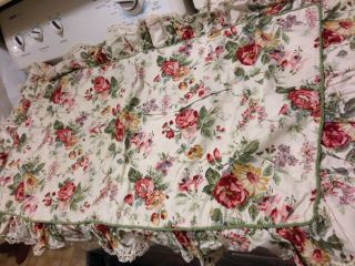 Vintage King Size Pillowsham Lg Red Roses Floral,  Ruffle,  Lace & Piping Trim Euc