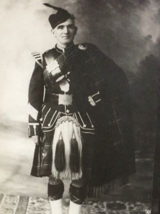 Vintage Photo / Scottish Band Military Kilt Sporran / Signed: Moses J.  Saul
