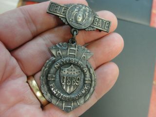 Antique Obsolete 1889 Plattsburgh Ny Nysfa Fire Association Delegate Pin Badge