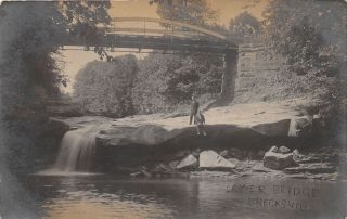 F2/ Brecksville Ohio Rppc Postcard C1910 Lower Bridge Men Falls