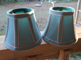(6) Teal Blue Silk Very Small Clip On Lamp Shades For Chandelier,  Sconces,  Lined