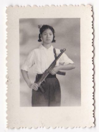 Chinese Militia Girl Photo Ppsh - 41 Submachine Gun China Cultural Revolution