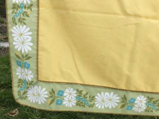 Vtg Tablecloth Retro Yellow Green Daisy Floral Cotton Blend 50 " X64 " Mcm Pretty