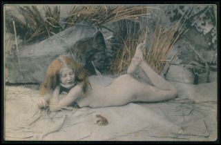 Photogravure Nude Woman With Frog Old 1900s Postcard Size Card