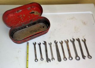 Assortment Of 10 Vintage Mini Wrench And Vintage Small Hinged Metal Box