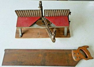 Vintage Miller Falls Cast Iron Miter Box And Warranted Superior Saw Woodworking