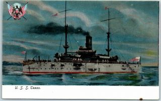 Vintage U.  S.  Navy Ship Military Postcard " U.  S.  S.  Texas " Battleship C1900s