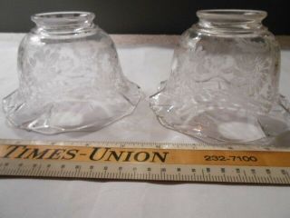 Pair Matching Vintage Flowered Clear Glass Victorian? Lamp Shades 2 1/4 " Fitter