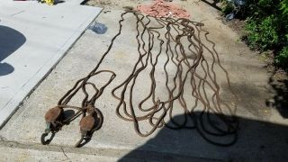 200 Ft Antique Hemp 5/8 Rope With 2 Wood Block & Tackle Pulleys Nautical Decor
