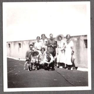 Vintage 1930s Smooth Hair Fox Terrier Dog Posing With Family Mexico Old Photo