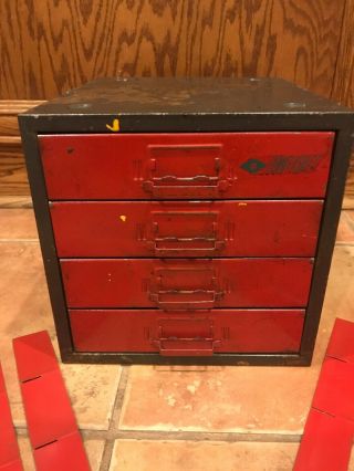 Vintage 4 Drawer Metal Tool Box Industrial Small Parts Bin Storage Cabinet Red