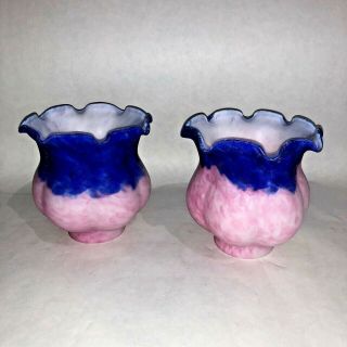 Pair Replacement 4 1/2 T Pink Blue Glass Shade Ruffled Edge Light 2 " Fit