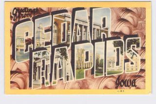 Big Large Letter Vintage Postcard Greetings From Iowa Cedar Rapids 2