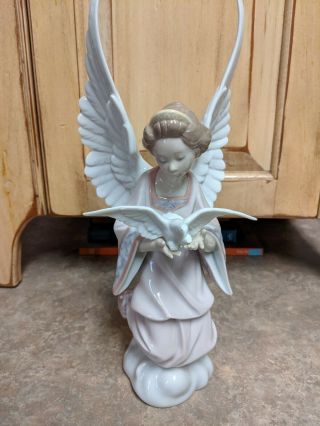 Lladro Angel Of Peace Made In Spain Angel & Dove 6131 Glossy 12 " Figurine