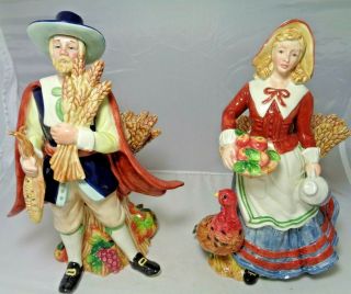 Fitz And Floyd Harvest Heritage Male And Female Retired Candle Holders 11 " Tall