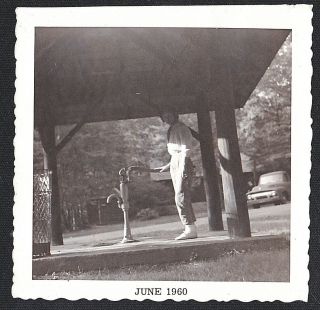 Antique Vintage Photograph Woman Standing By Old Time Water Pump