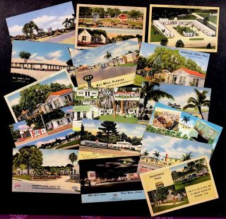 Florida Motor Lodges,  Cottages,  Courts & Motels 16 Linen Postcards 1930s - 40s