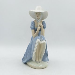 Nao By Lladro " Girl Sitting With Bonnet " Nao Glossy Figurine 11 " Figurine