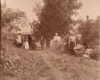1880’s Cabinet Card Photo Named Barnett Family Dog Farmhouse Ashland County Ohio