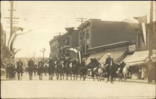 Niagara Falls Ny Cancel Men On Horses Parade C1910 Real Photo Postcard